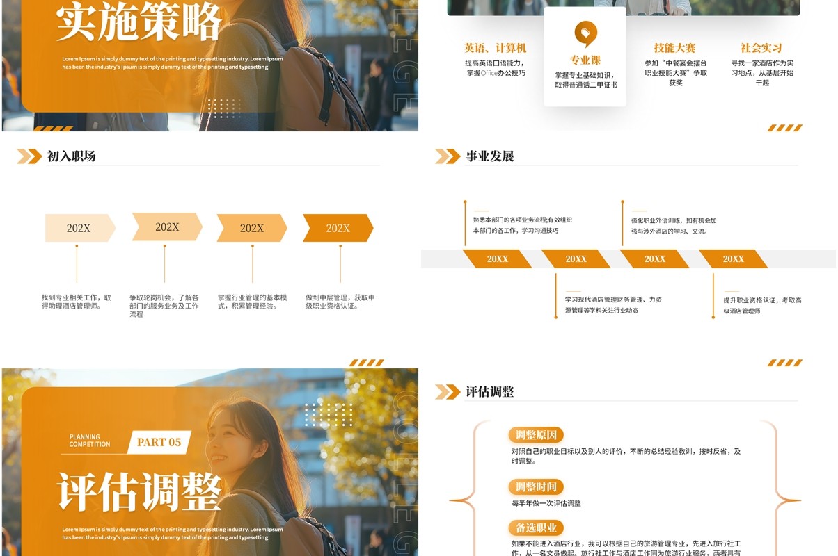 橙色简约风大学生职业规划大赛PPT模板