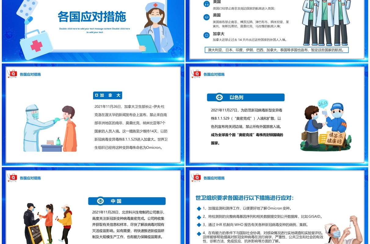 蓝色卡通新冠毒株奥密克戎介绍PPT模板