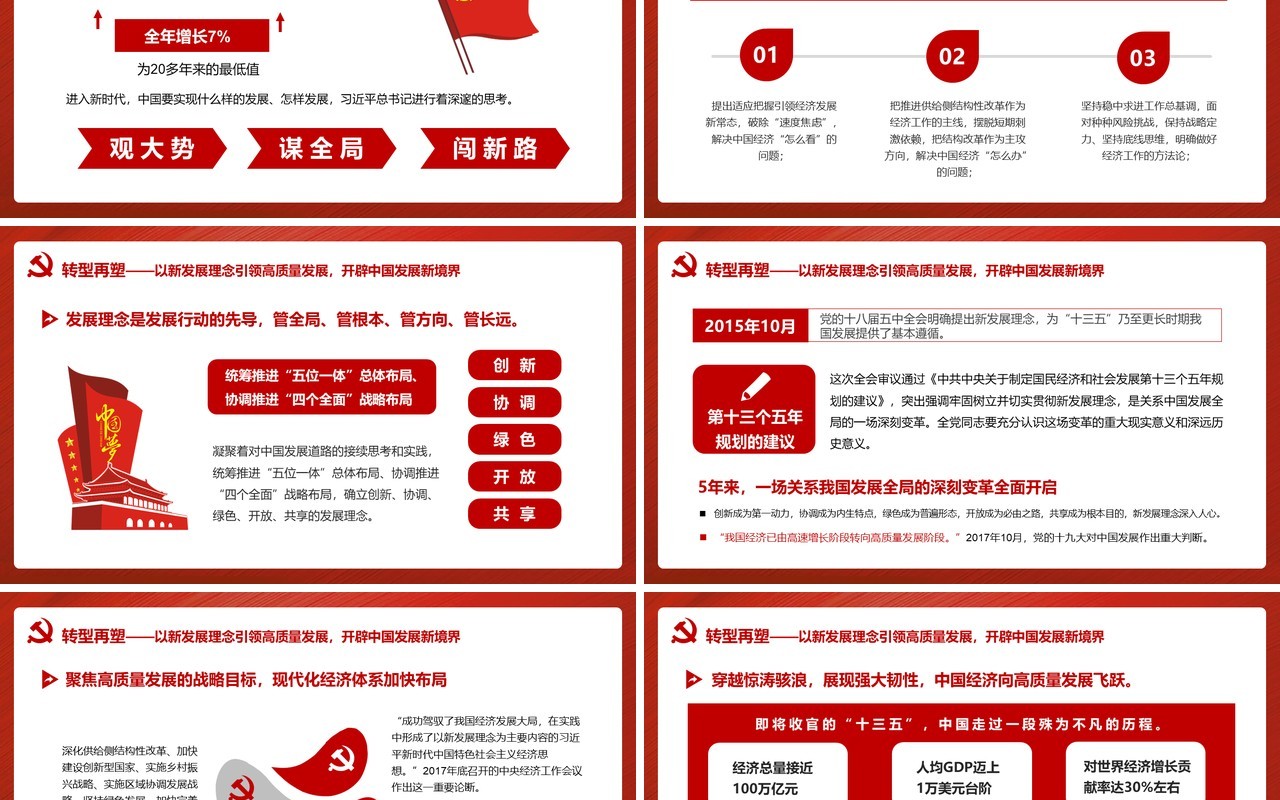 红色中国共产党伟大旗帜引领历史巨变十三五党课党政党建PPT模板