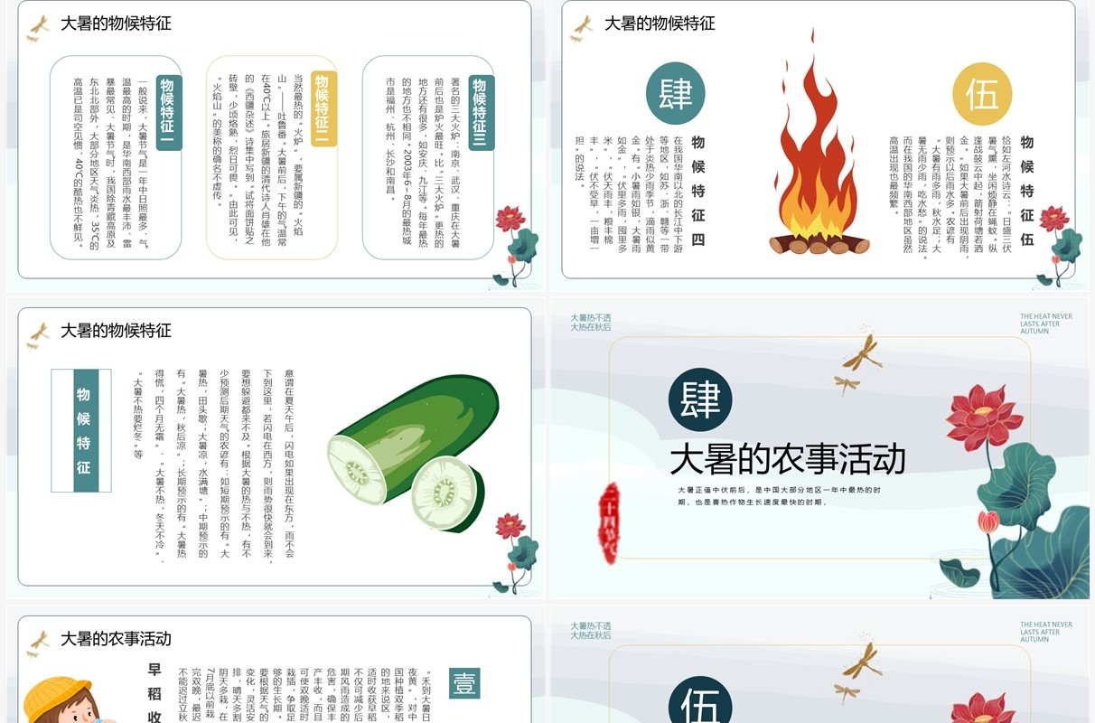 绿色卡通中国风二十四节气之大暑PPT模板