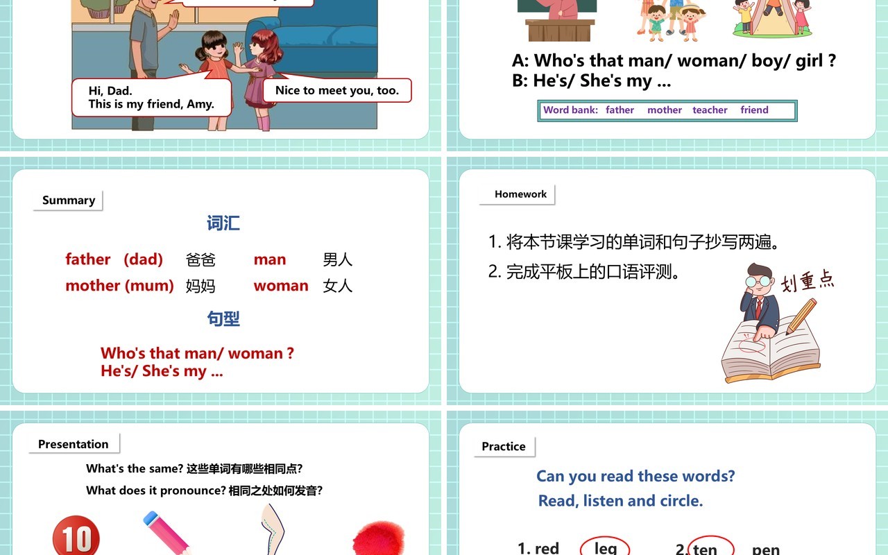 部编版三年级英语下册My family课件PPT模板