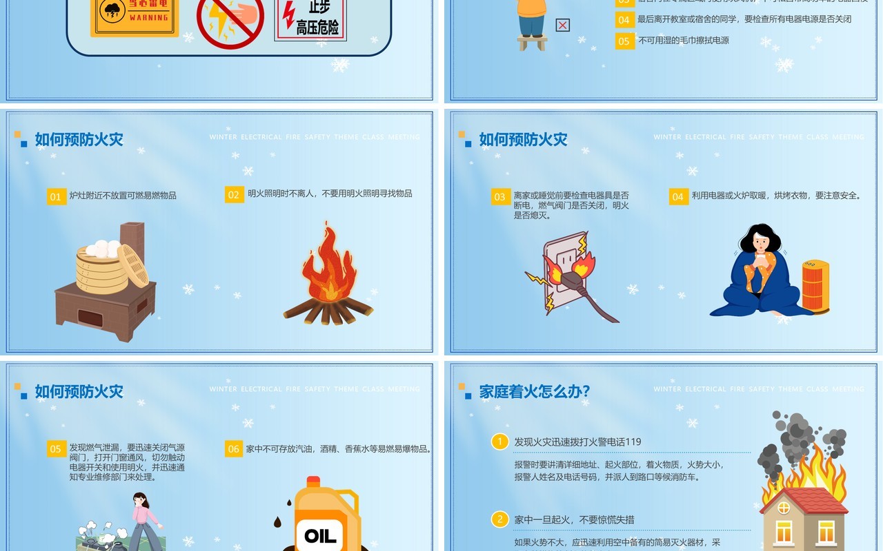 蓝色卡通风冬季用电防火安全指南PPT模板(1)