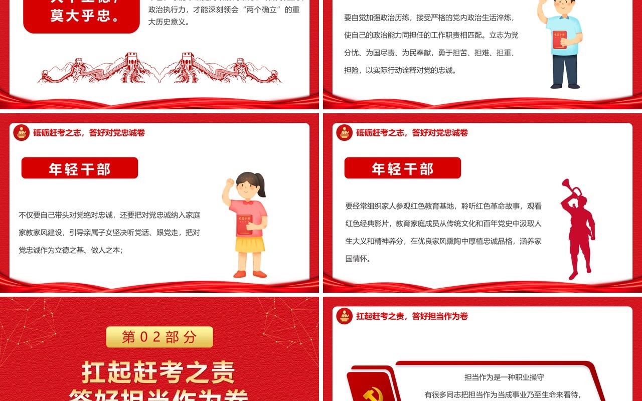 红金简约党政风答好青春赶考卷PPT模板
