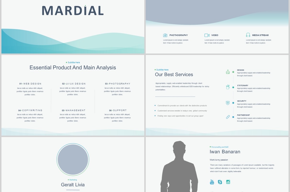 简约公司介绍产品简介PPT信息图表模板Mardial Powerpoint Template