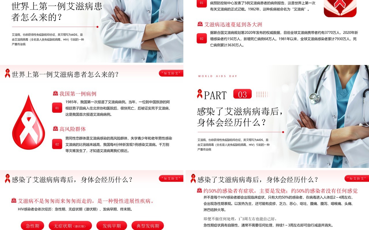 红色简约风世界艾滋病预防知识PPT模板