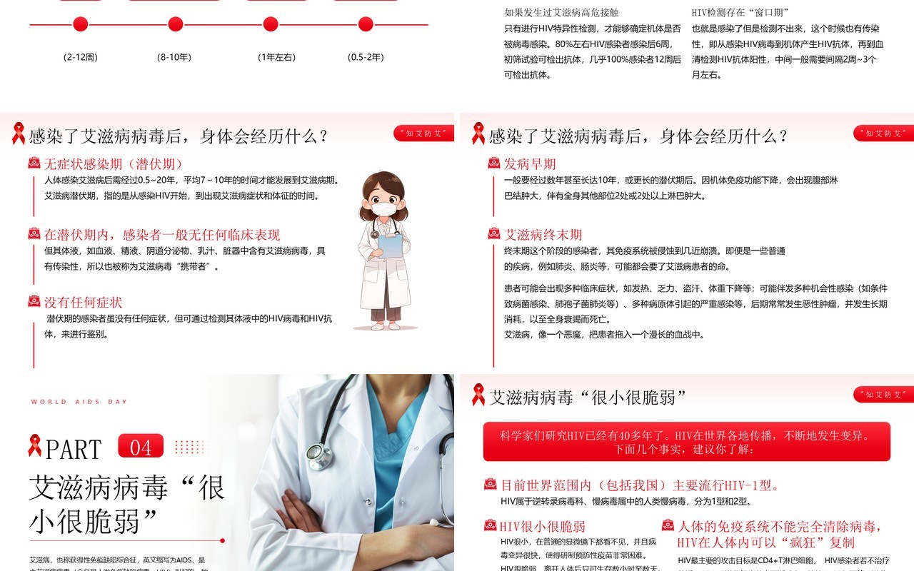 红色简约风世界艾滋病预防知识PPT模板