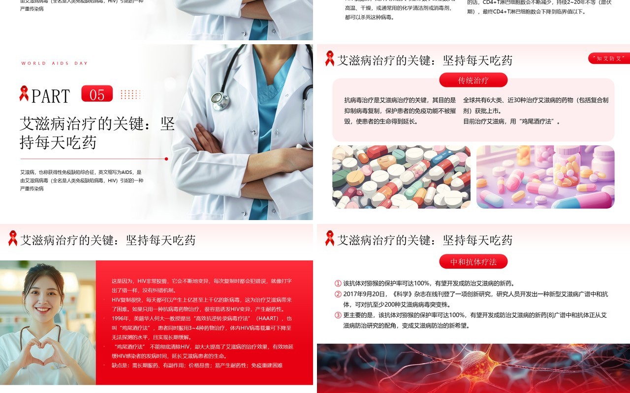 红色简约风世界艾滋病预防知识PPT模板