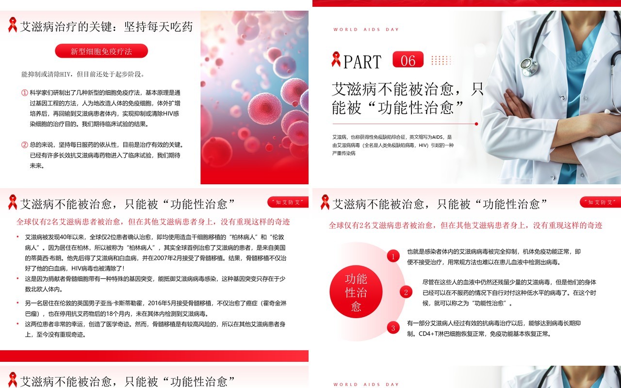 红色简约风世界艾滋病预防知识PPT模板