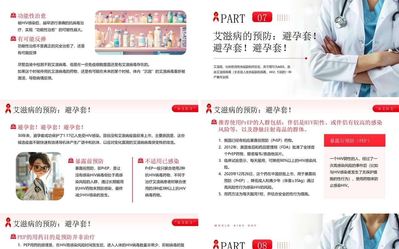 红色简约风世界艾滋病预防知识PPT模板