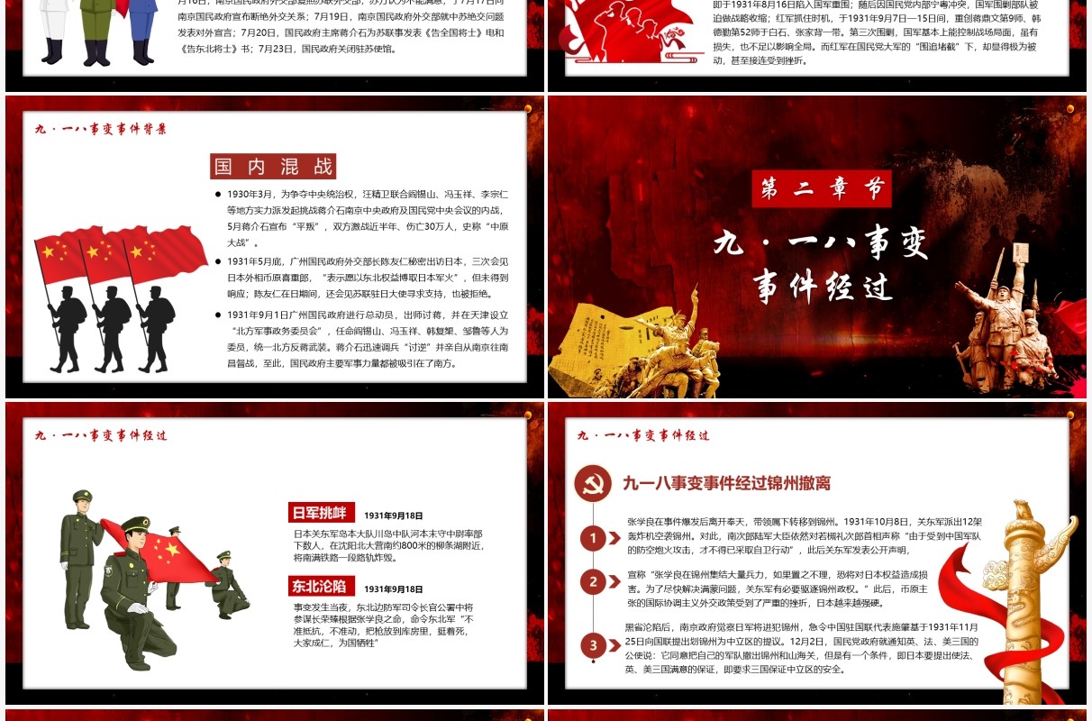 红色党政风纪念九一八历史事件勿忘国耻宣传教育PPT模板(2)