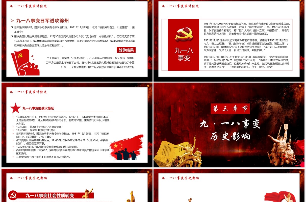 红色党政风纪念九一八历史事件勿忘国耻宣传教育PPT模板(2)