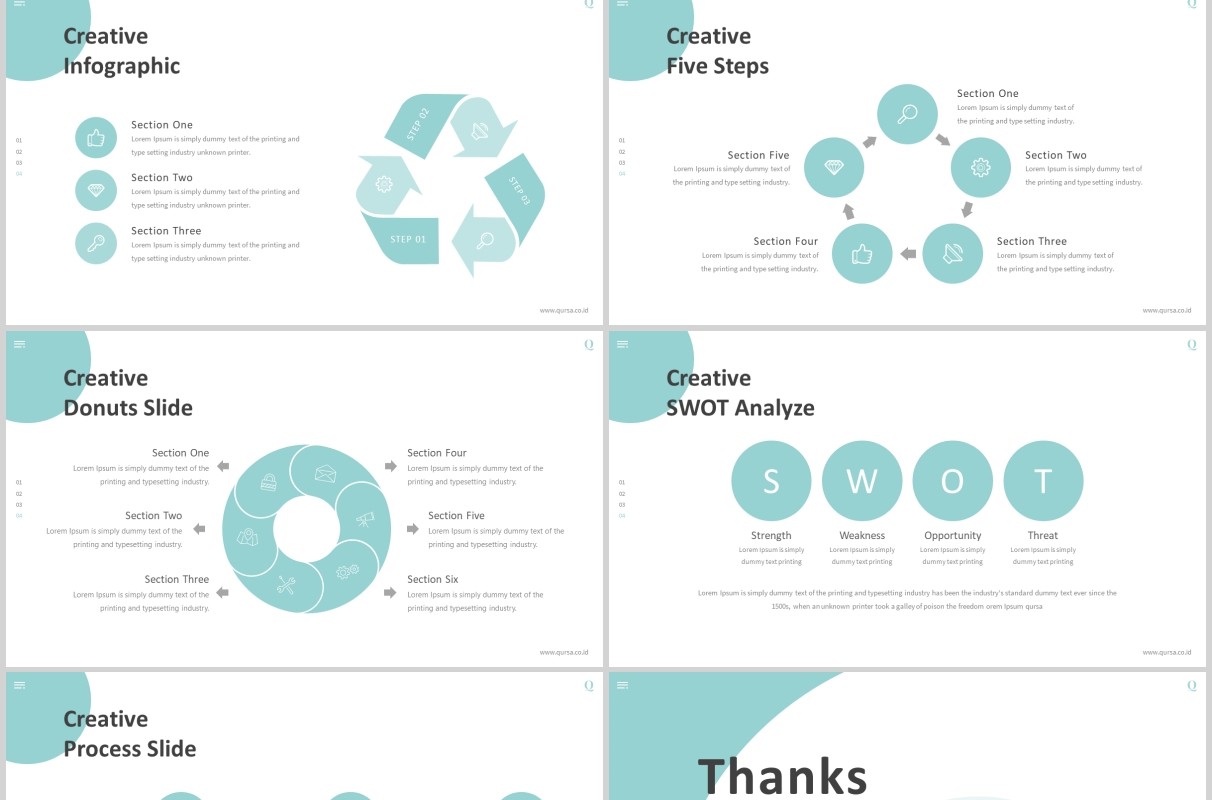 创意圆形公司简介产品介绍PPT模板信息图表Qursa Powerpoint Template