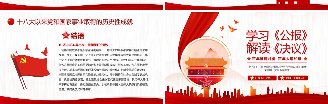 红色学习解读《公报》《决议》PPT模板