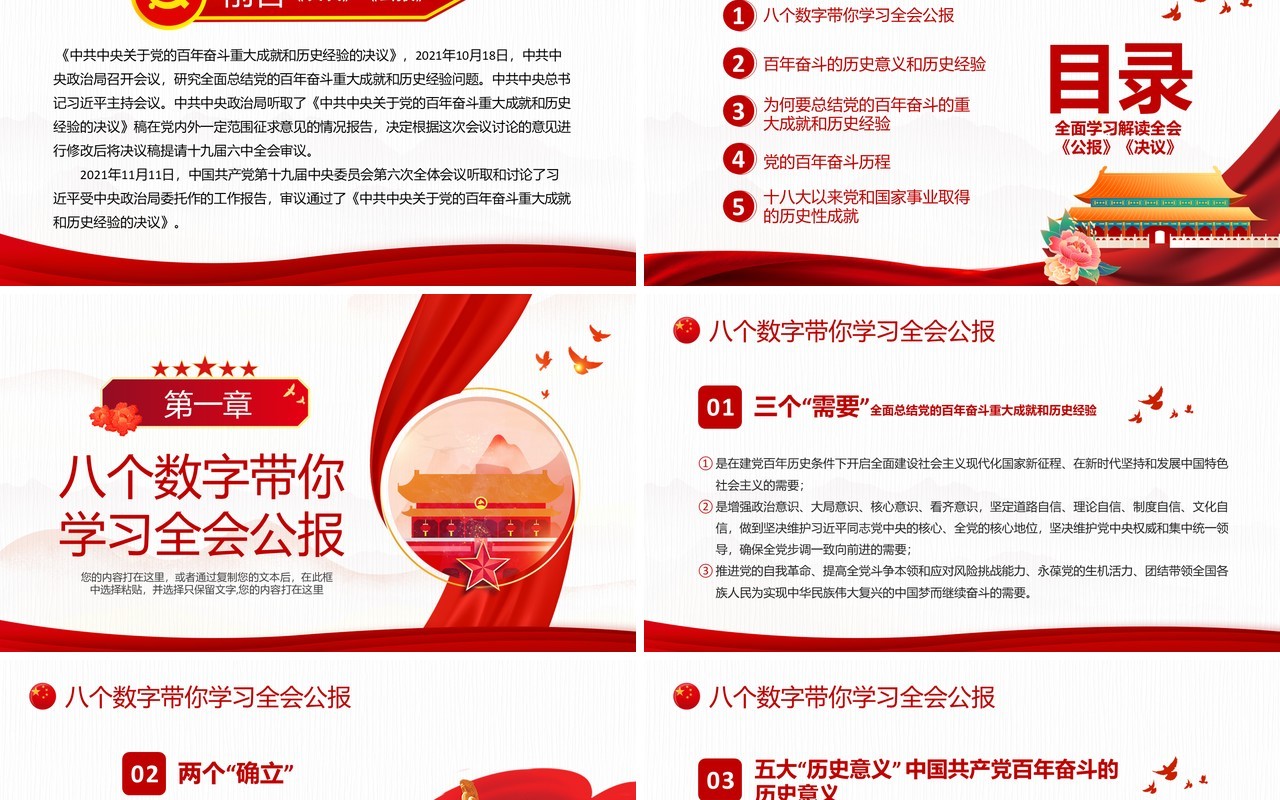 红色学习解读《公报》《决议》PPT模板