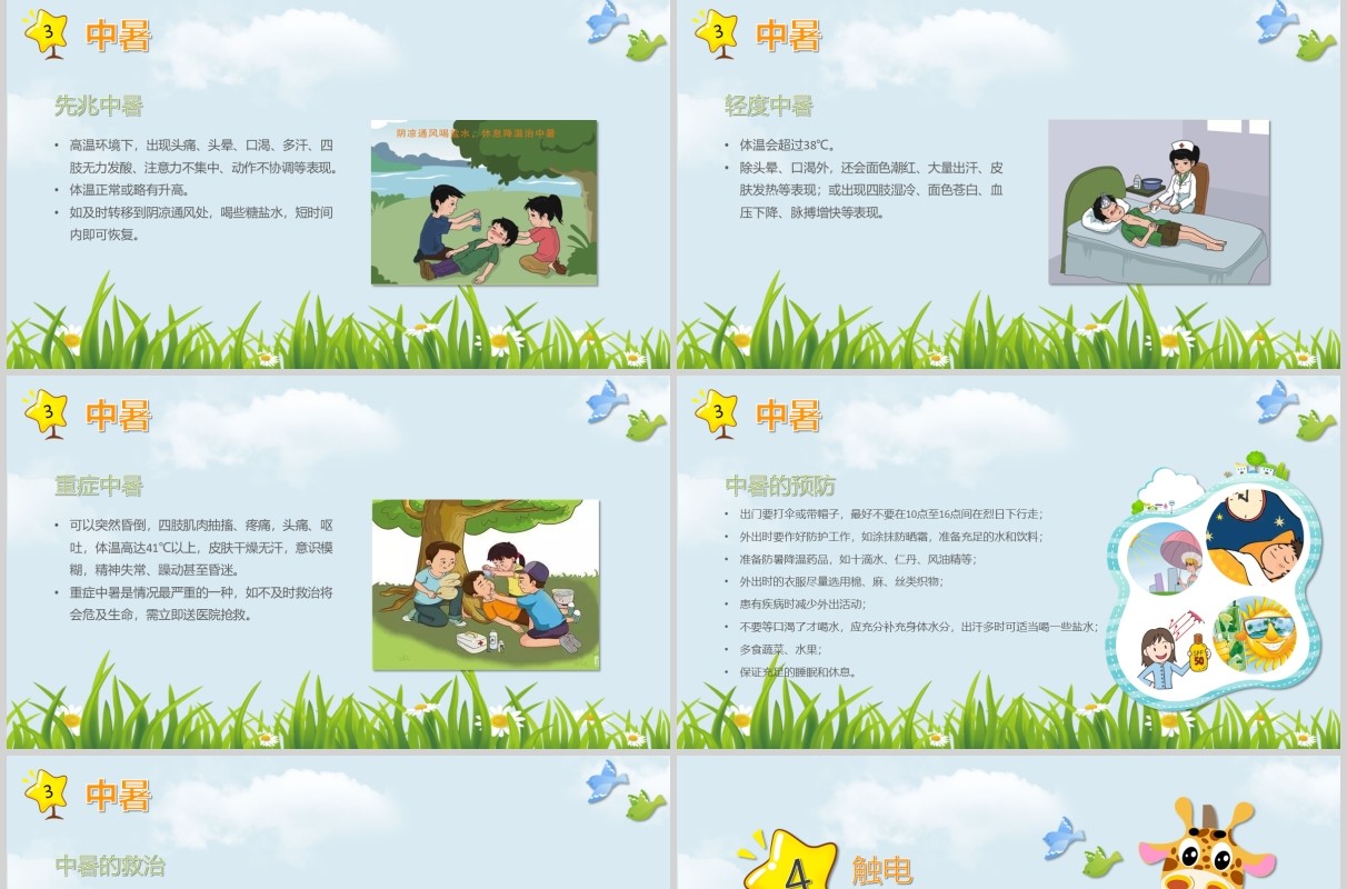 卡通绿色小学生常用急救知识课件PPT模板