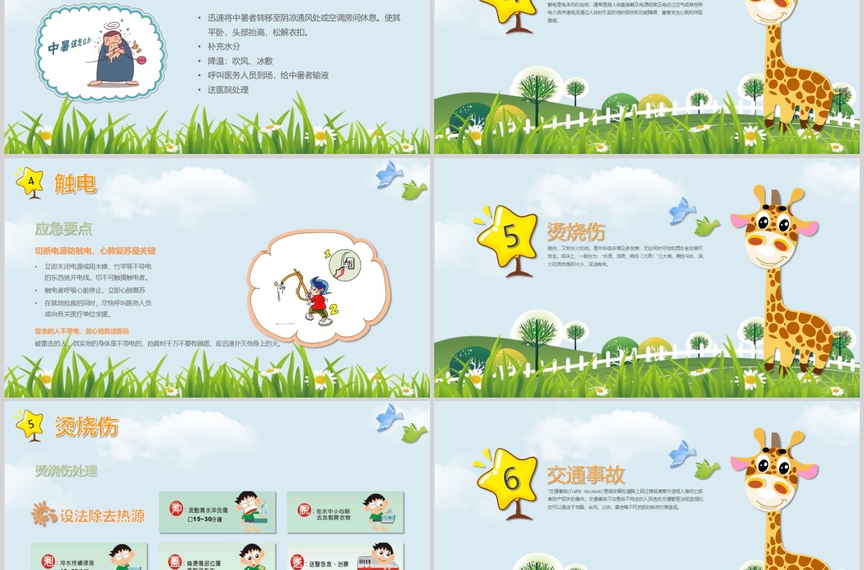 卡通绿色小学生常用急救知识课件PPT模板