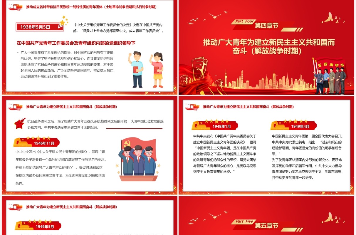 红色党政风中国共青团青年政策的演讲PPT模板
