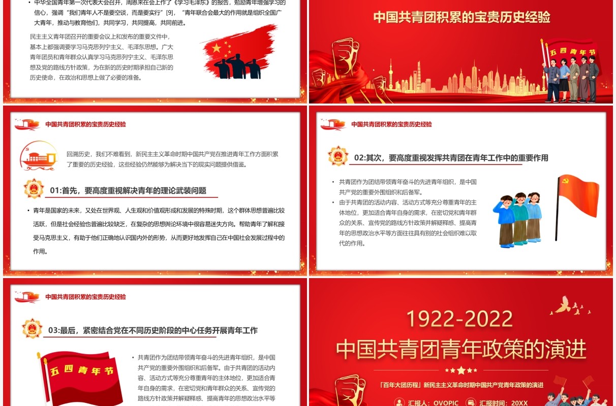 红色党政风中国共青团青年政策的演讲PPT模板