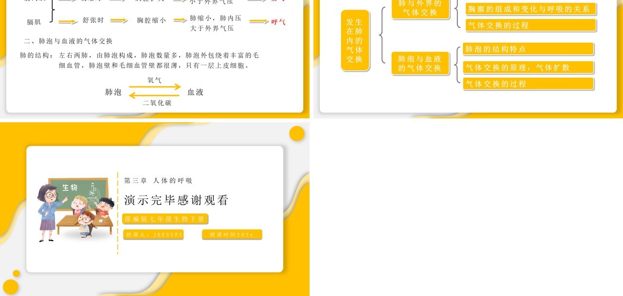部编版七年级生物下册发生在肺内的气体交换课件PPT模板