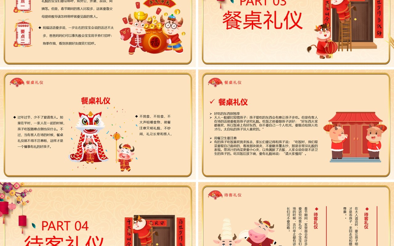 卡通2021年春节礼仪习俗介绍PPT模板
