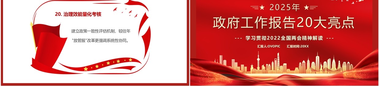 红色简约风2025政府工作报告20大亮点PPT模板