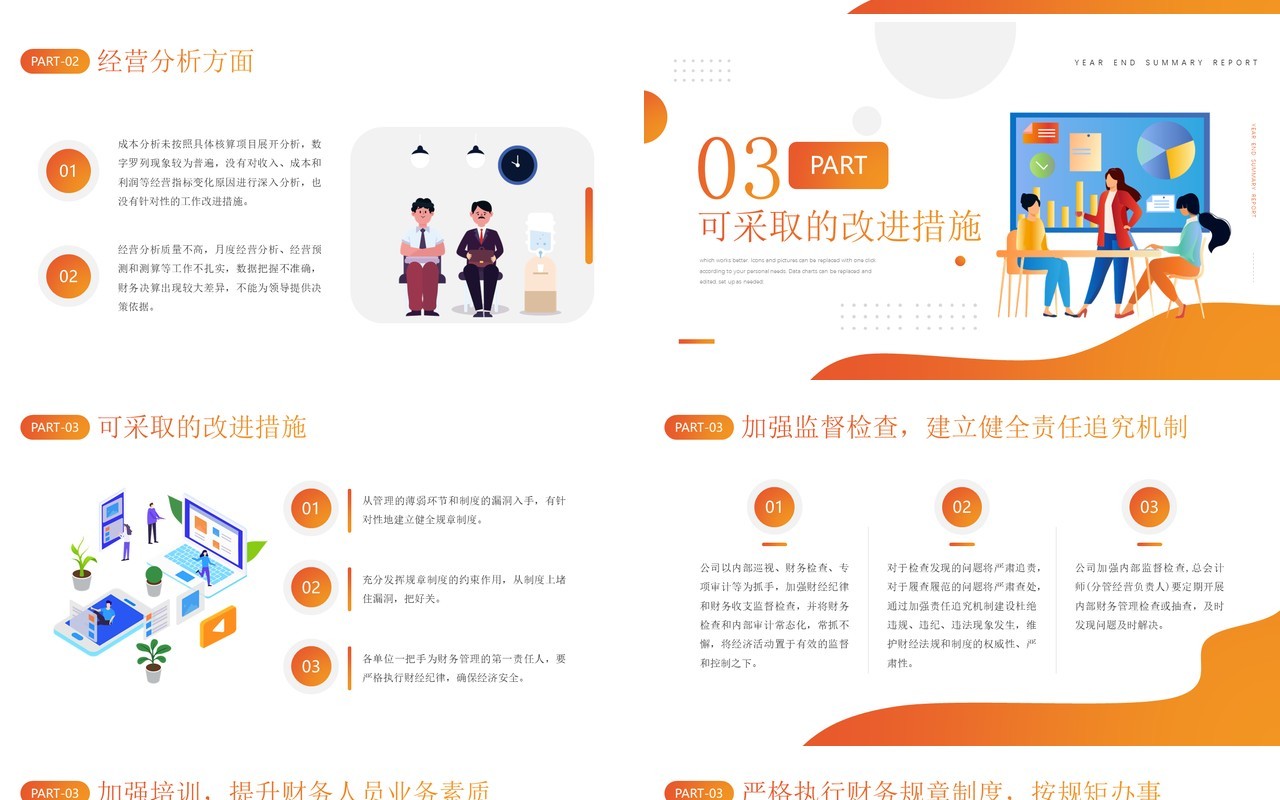 橙色插画财务部年终总结报告PPT模板