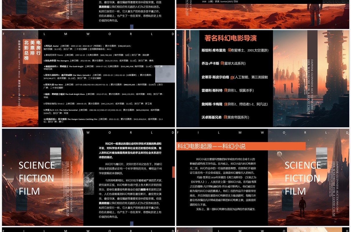 橙色科幻风科幻电影介绍PPT模板