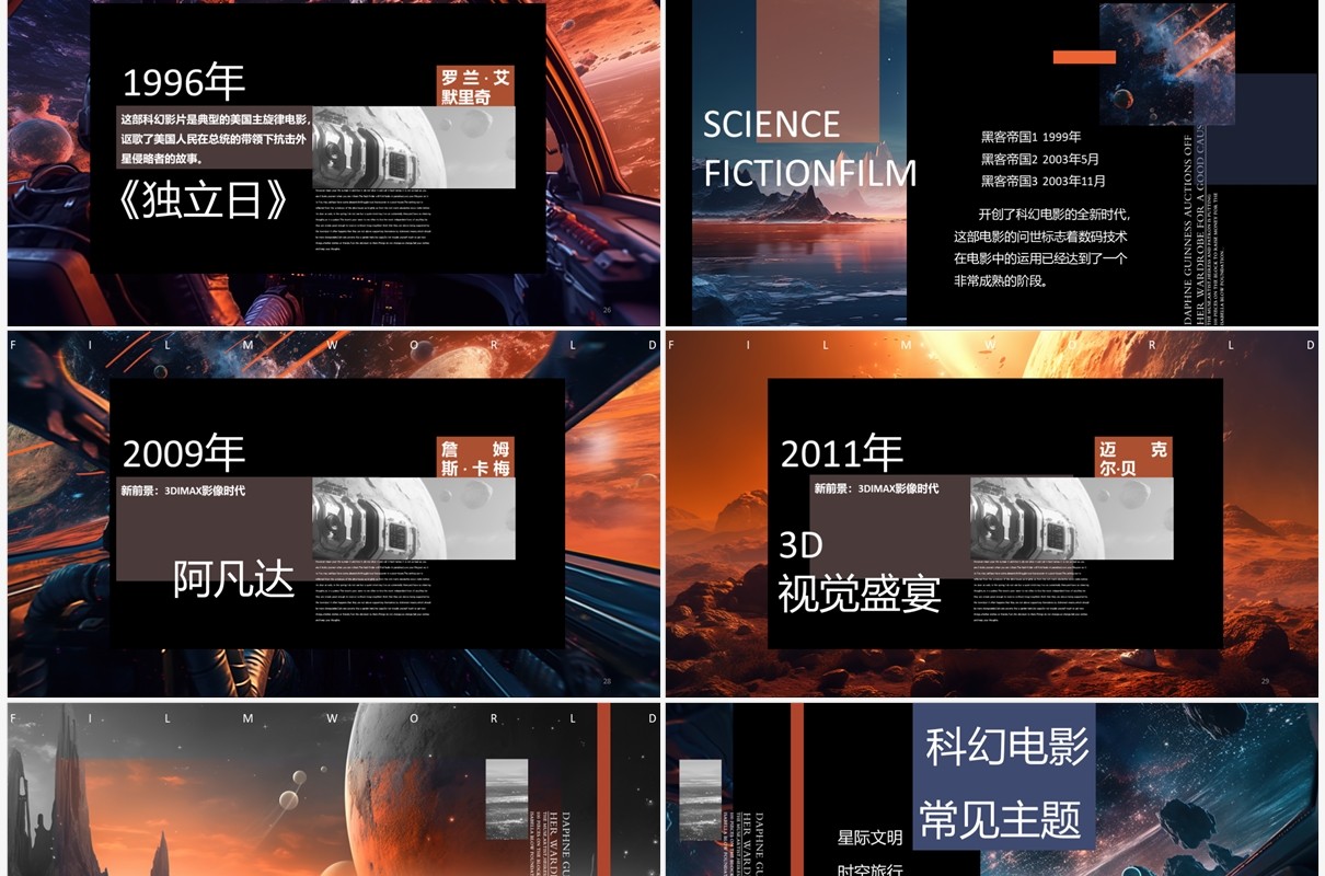 橙色科幻风科幻电影介绍PPT模板