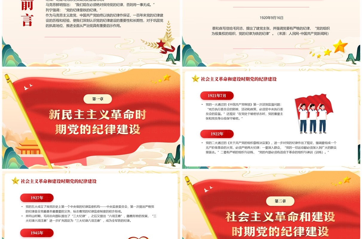 红色中国风党的纪律建设百年历程PPT模板