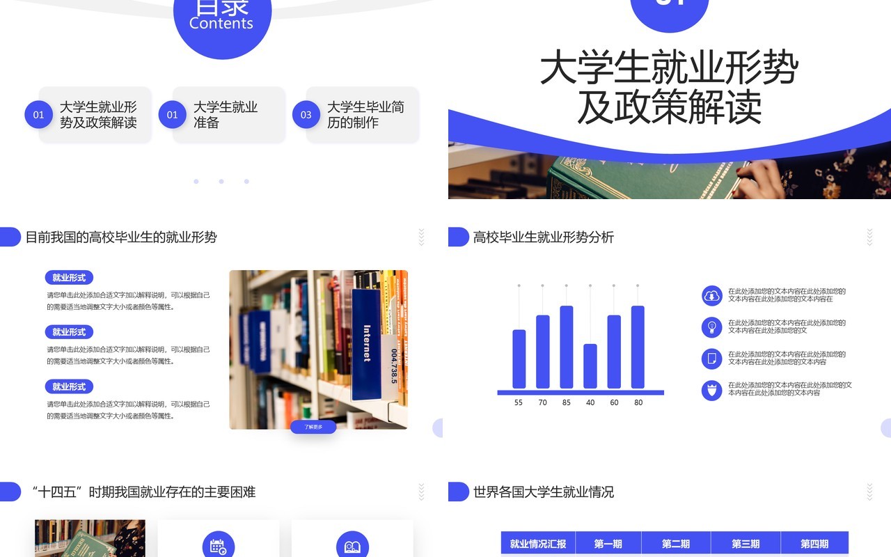 蓝色商务风大学生就业指导指南PPT模板