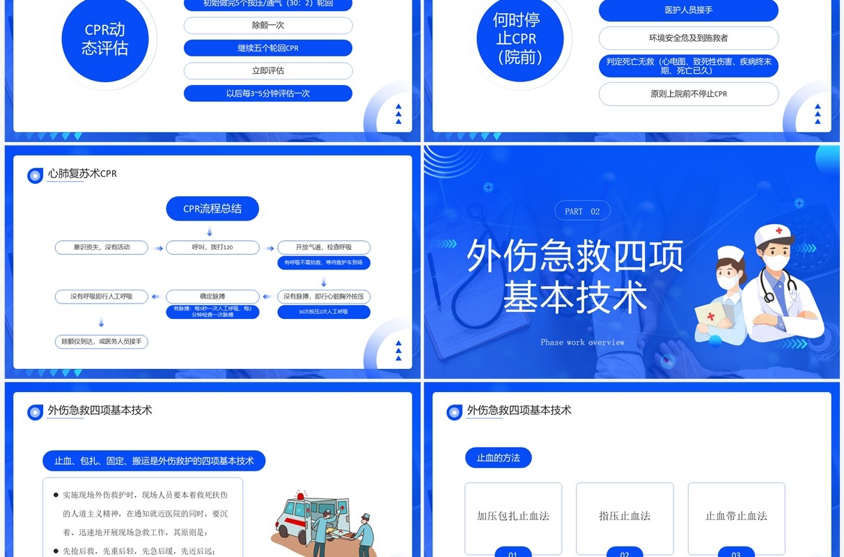 蓝色简约风急救知识培训PPT模板