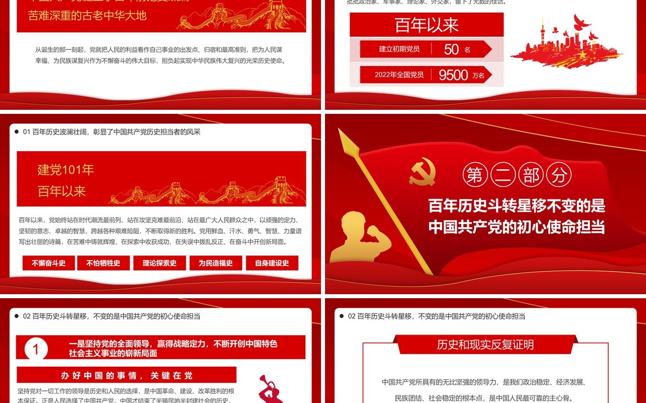 红色大气争做堪当历史重任的新时代党员PPT模板