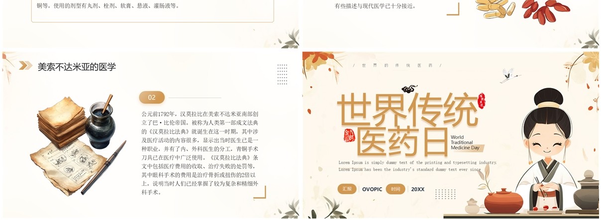 棕色简约中国风世界传统医药日PPT模板
