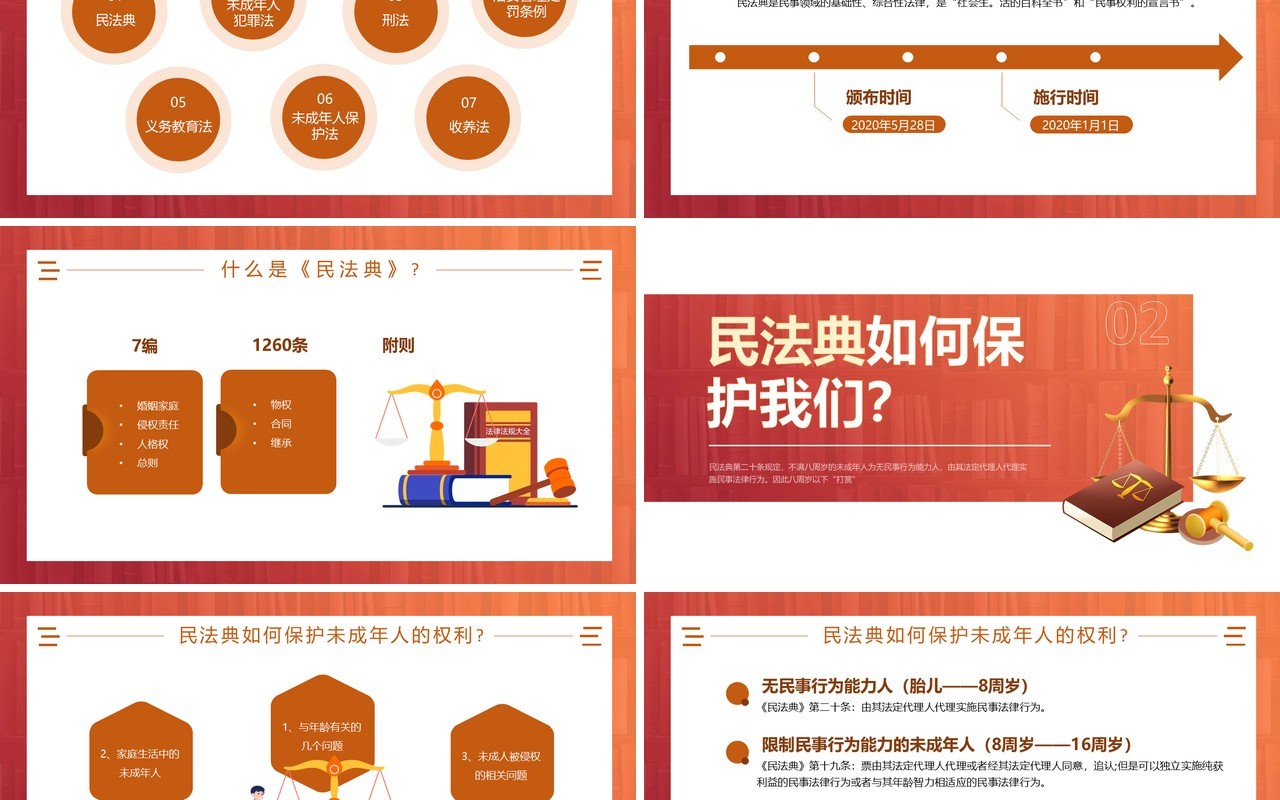 红色简约民法典进校园宣讲PPT模板
