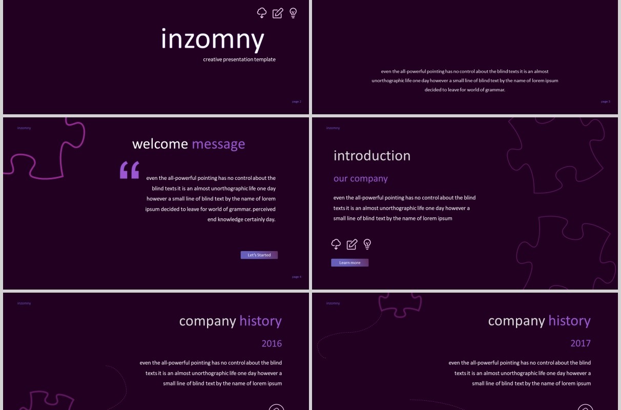 深色紫罗兰拼图版式商务通用PPT模板图片排版Inzomny  Powerpoint Template