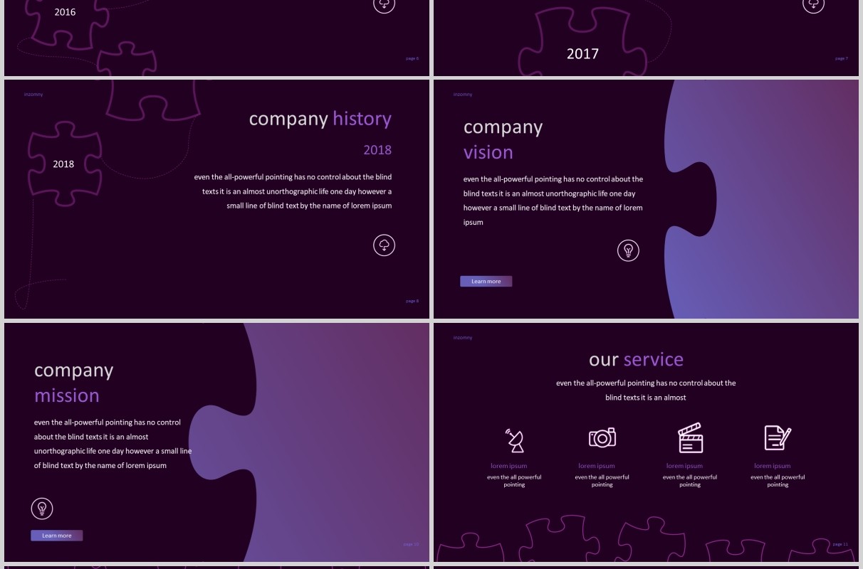 深色紫罗兰拼图版式商务通用PPT模板图片排版Inzomny  Powerpoint Template