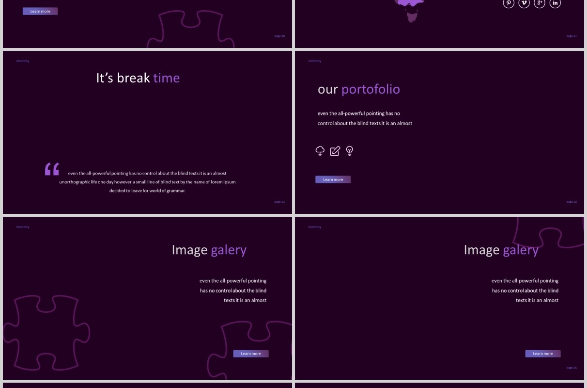 深色紫罗兰拼图版式商务通用PPT模板图片排版Inzomny  Powerpoint Template