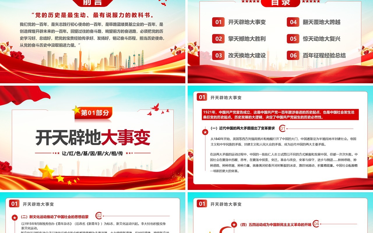红色党政风学习党史不忘初心PPT模板