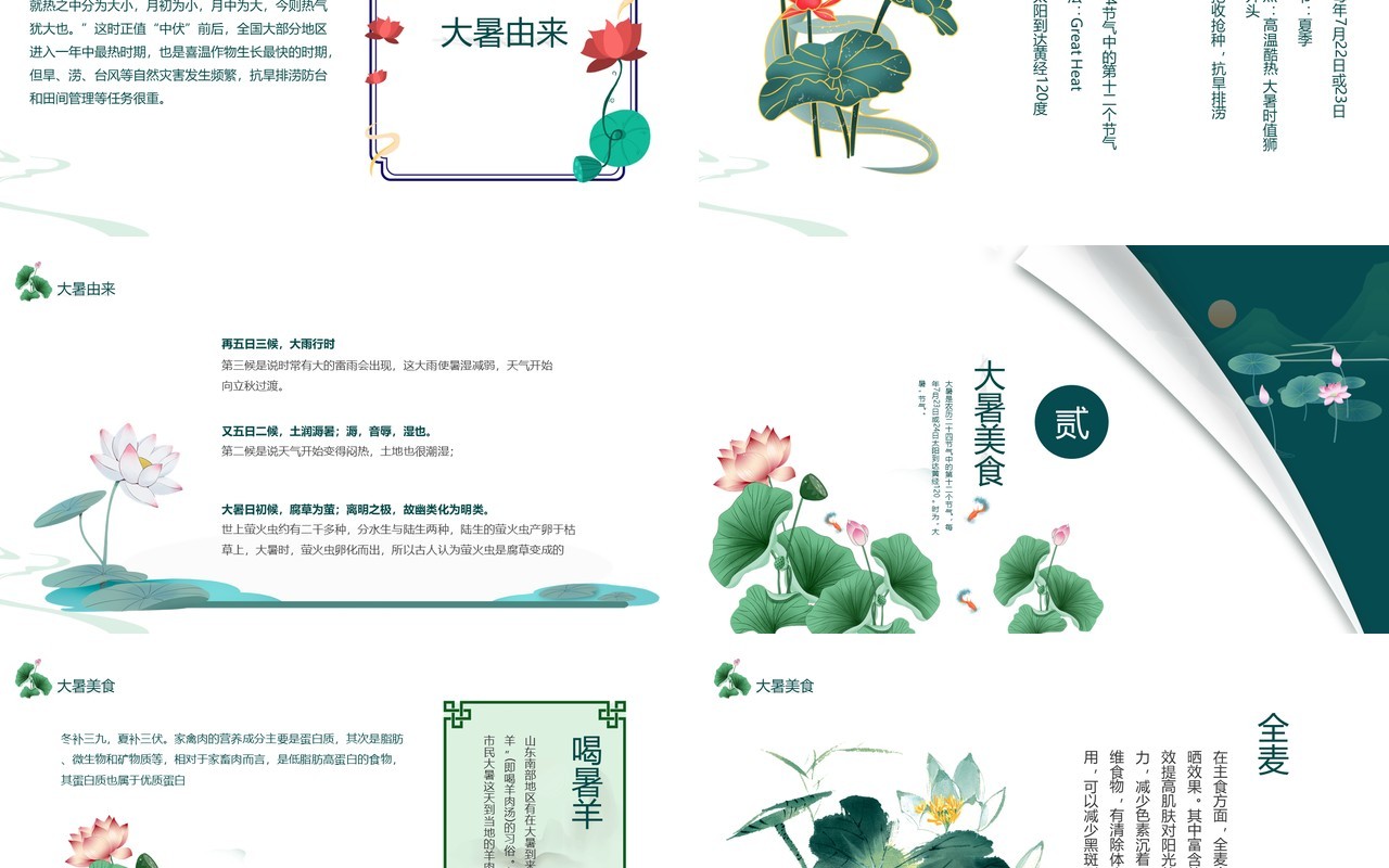 绿色小清新传统节日二十四节气大暑介绍PPT模板