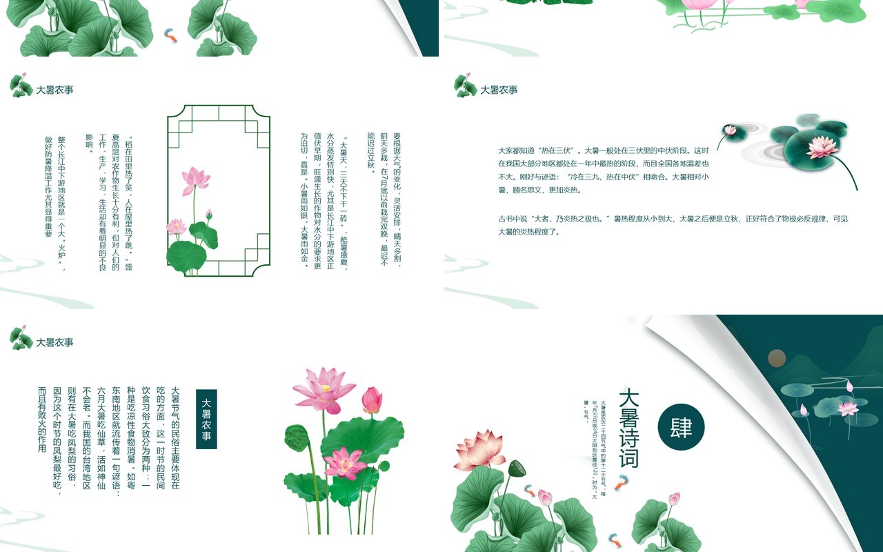 绿色小清新传统节日二十四节气大暑介绍PPT模板