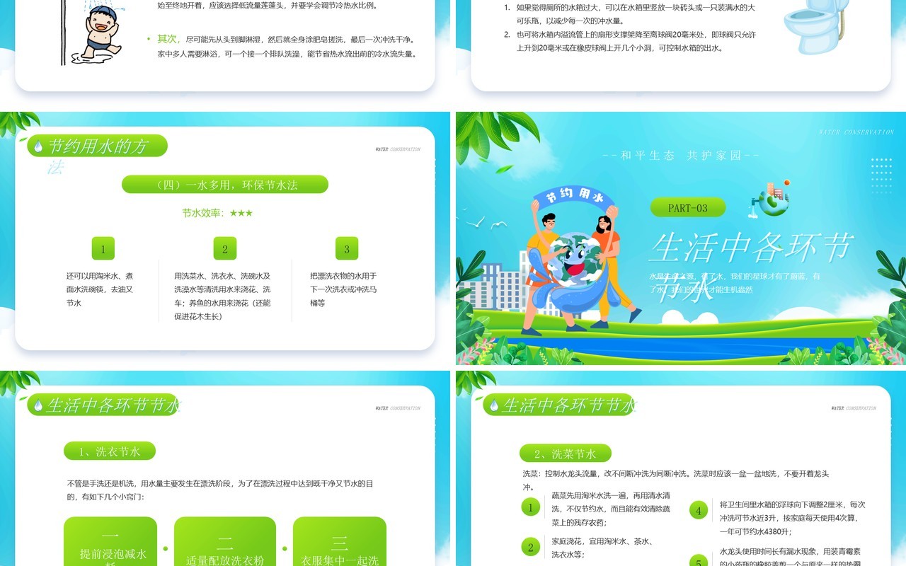 绿色卡通风节约用水从我开始主题班会PPT模板