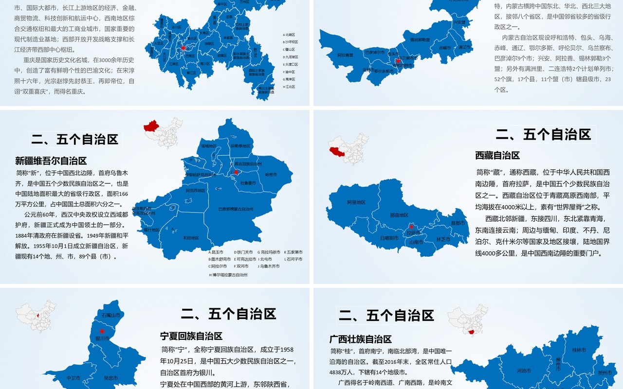 蓝色简约中国地图各省介绍PPT模板