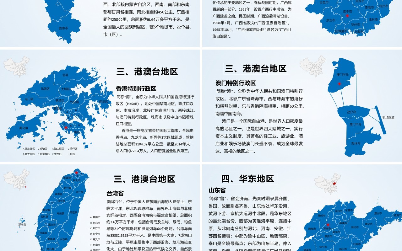 蓝色简约中国地图各省介绍PPT模板