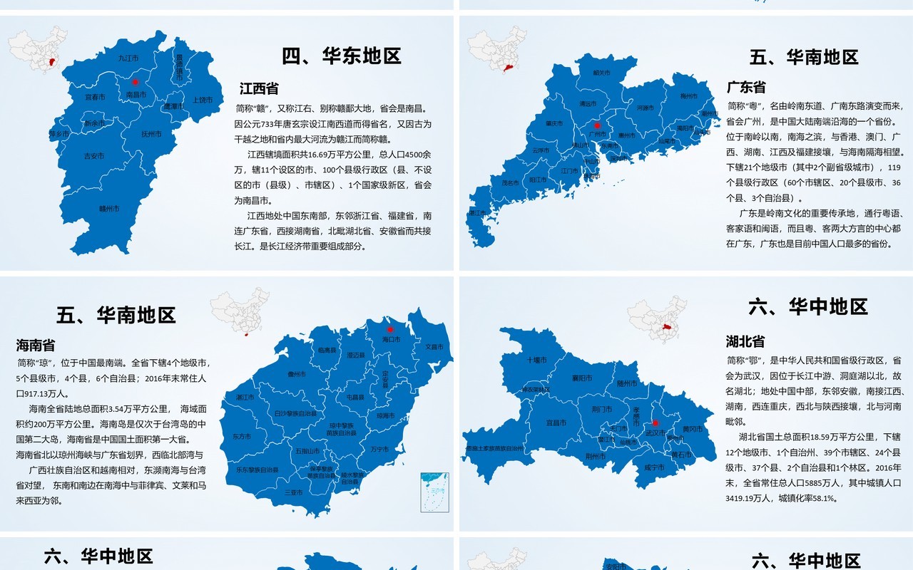 蓝色简约中国地图各省介绍PPT模板