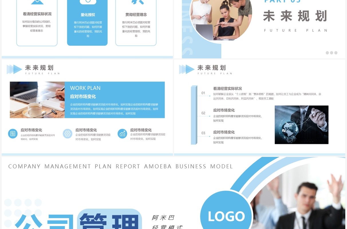 蓝色商务风公司管理方案汇报PPT通用模版