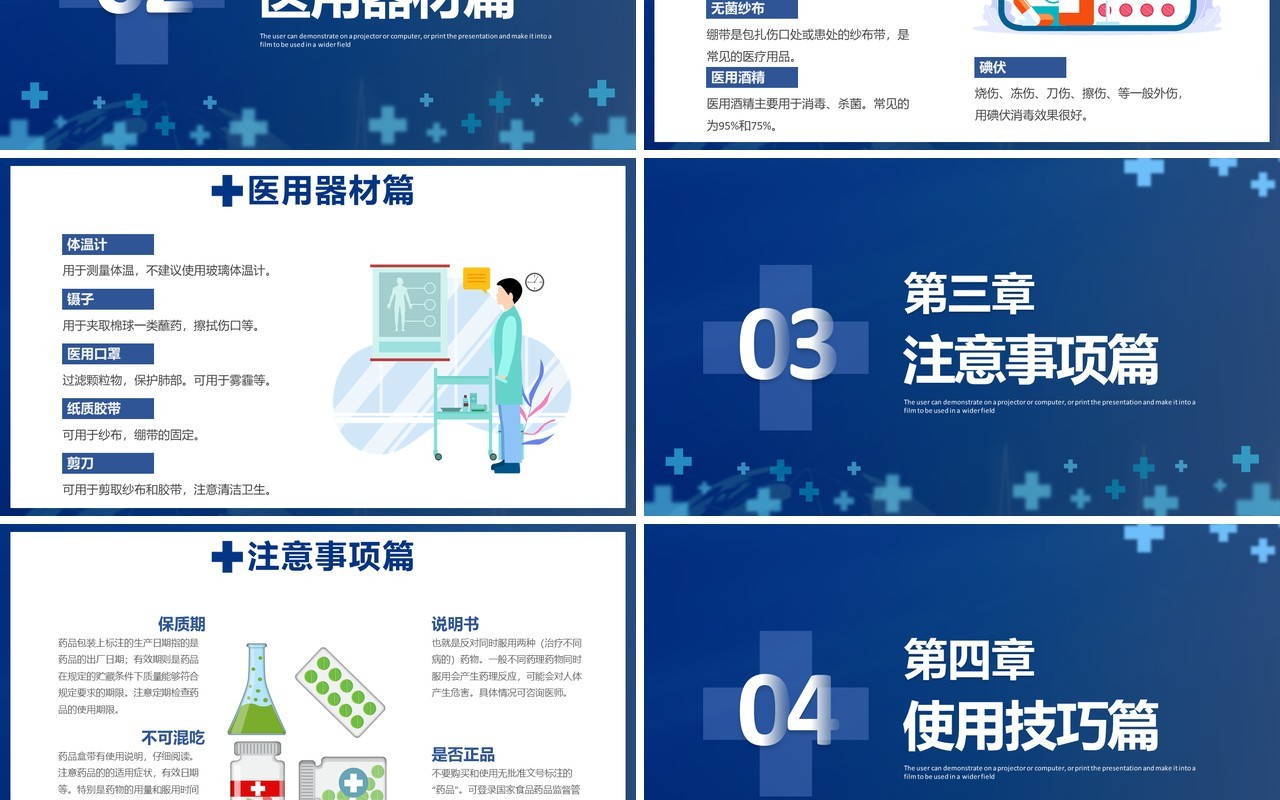 蓝色简约家用医药箱常用药物清单PPT模板