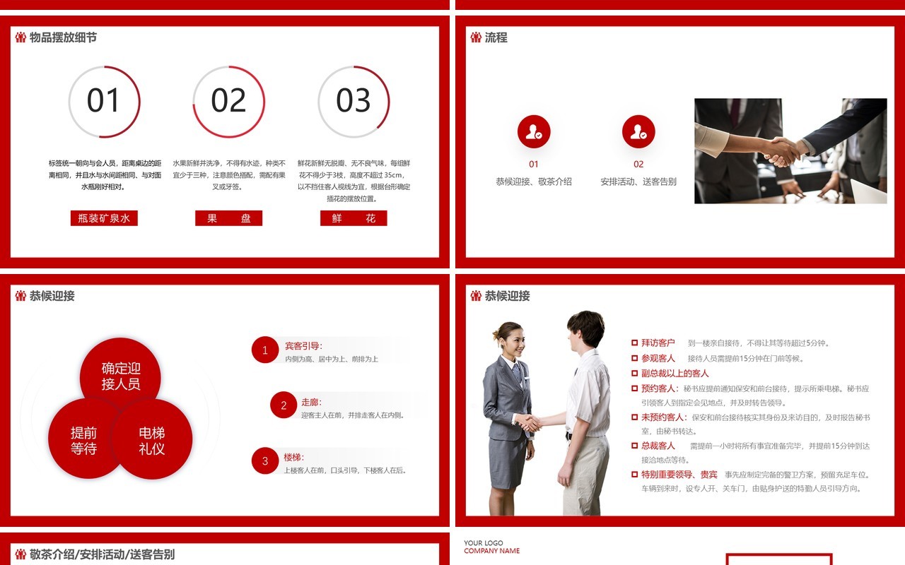 红色商务接待礼仪培训动态PPT模板