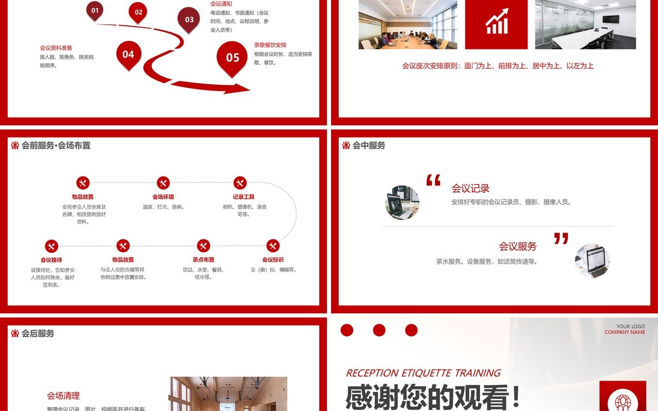 红色商务接待礼仪培训动态PPT模板
