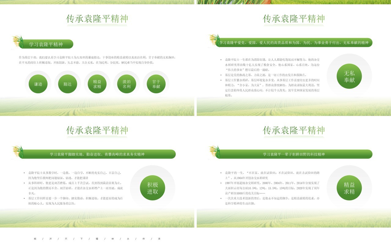 绿色简约风袁隆平院士生平介绍PPT模板