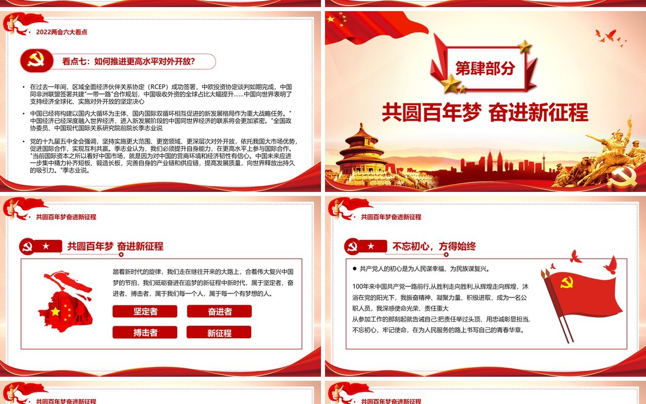 红色党政聚焦全国两会一起向未来PPT模板